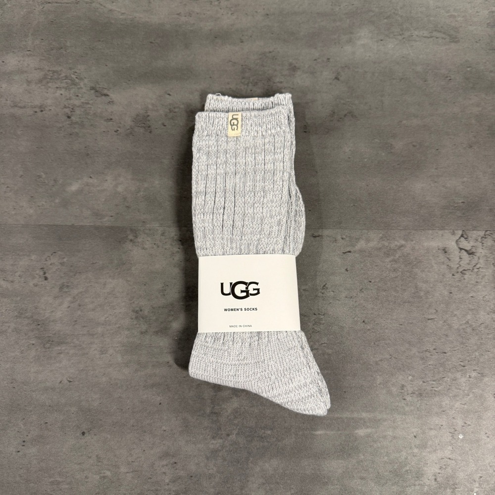 UGG Socks Womens Ribbed Knit Light Gray Marled Calf Crew NEW